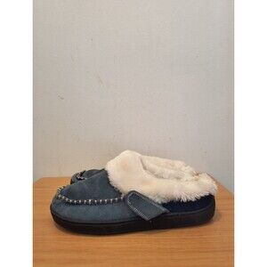 Earth Origins Womens 8 Blue Suede Slipper Faux Fur Run About Raine No Buttons